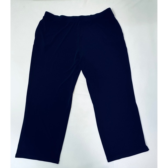 Susan Graver Liquid Knit Wide Leg Pants Navy Petite XL Pull On Trousers Pockets - Picture 4 of 7
